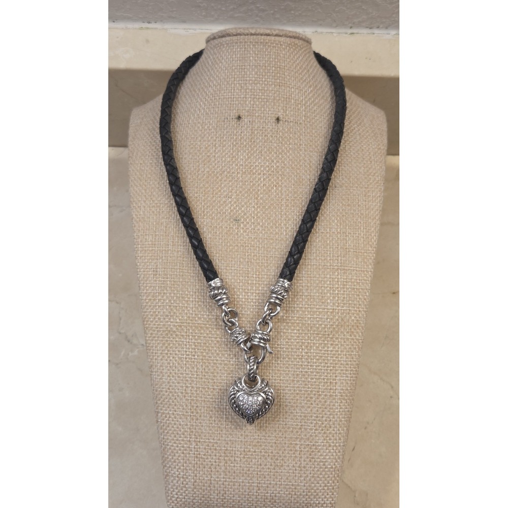 Retired Judith Ripka Heavy Reversible Heart Sterling Silver & Leather 18" Magnet